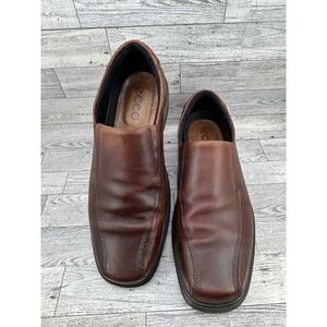ECCO Men Brown Leather Square Toe Slip On Loafers 50134 Size EU 44 US 10.5